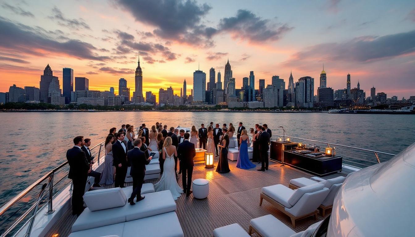 join us for an unforgettable yacht party cruise in nyc, where luxury meets exclusivity. experience breathtaking views, gourmet dining, and top-notch entertainment while sailing through the vibrant waters of new york. elevate your celebration with an indulgent atmosphere and exceptional service aboard our stunning yacht.