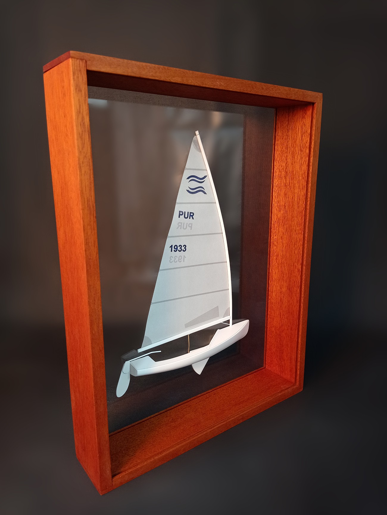 Custom Half Models - - Finn Dinghy (4,5 mts) Custom Framed Half Model with sails and mast - Abordage